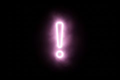 pastel pink glowing exclamtion mark on a black background